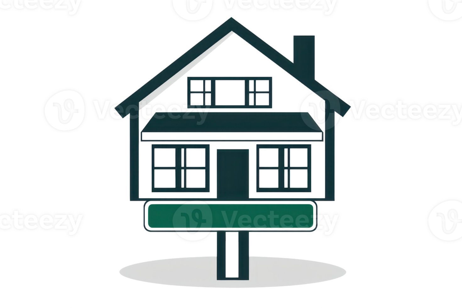 Minimalistic house icon with a signpost representing real estate concepts like home sale, property, and rent. Isolated on white. png