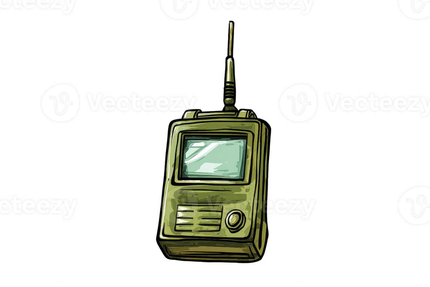 Retro handheld radio device illustration with antenna, evoking vintage communication technology and nostalgic design. png