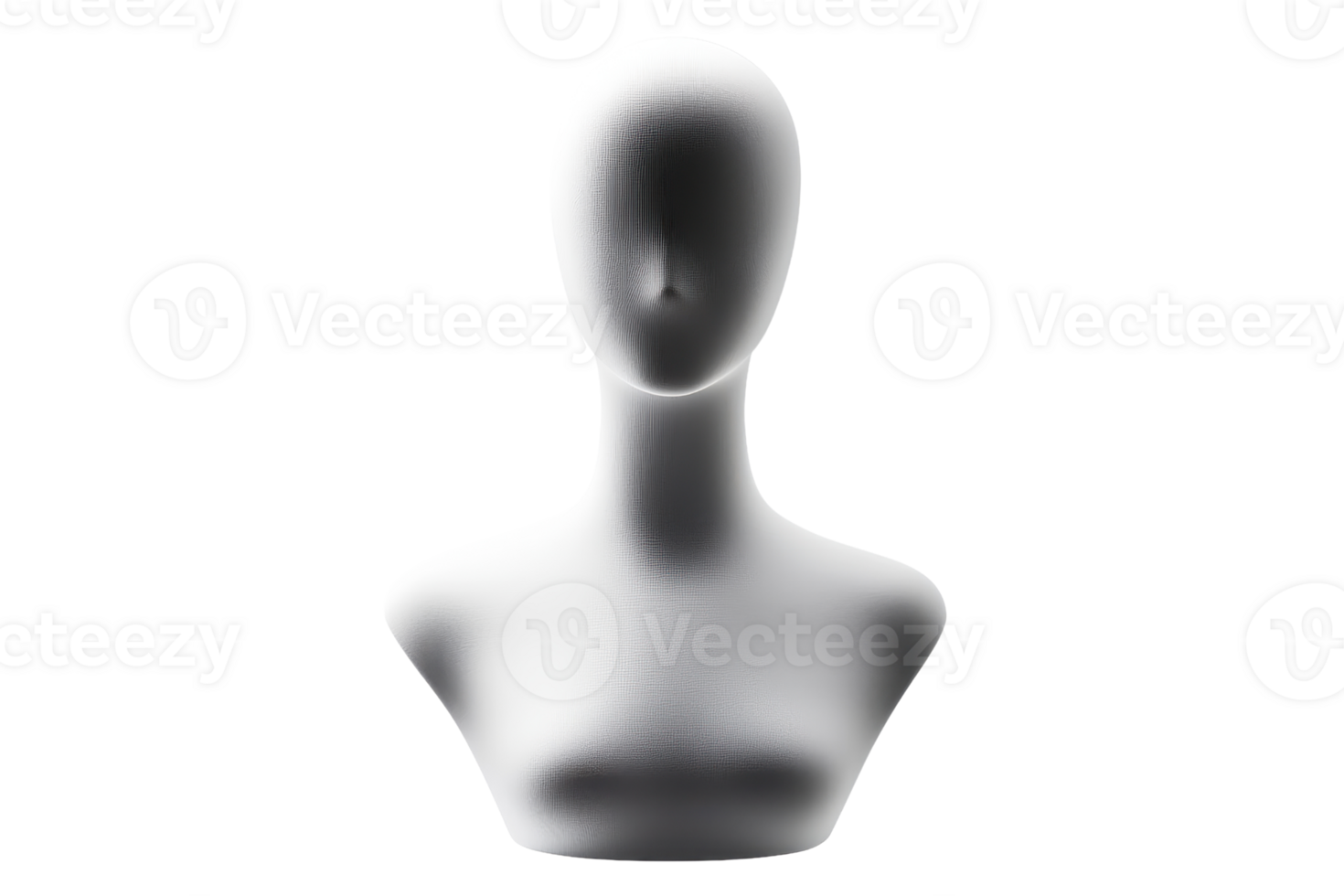 Minimalist mannequin head and shoulders on a plain background, showcasing simplicity and elegance in a neutral color scheme. png