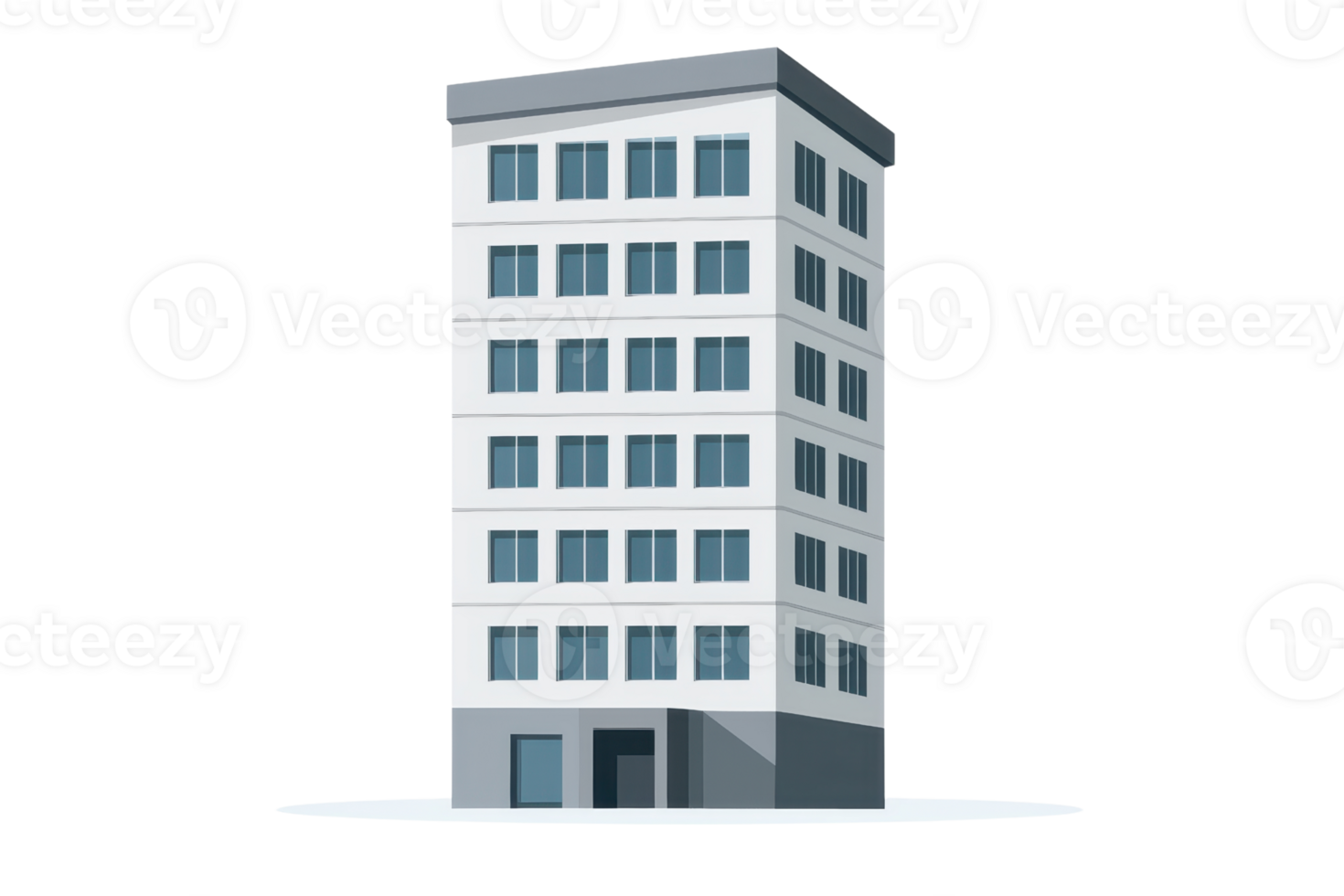 Modern six-story office building with glass windows and concrete facade, ideal for corporate and business use in urban settings. png