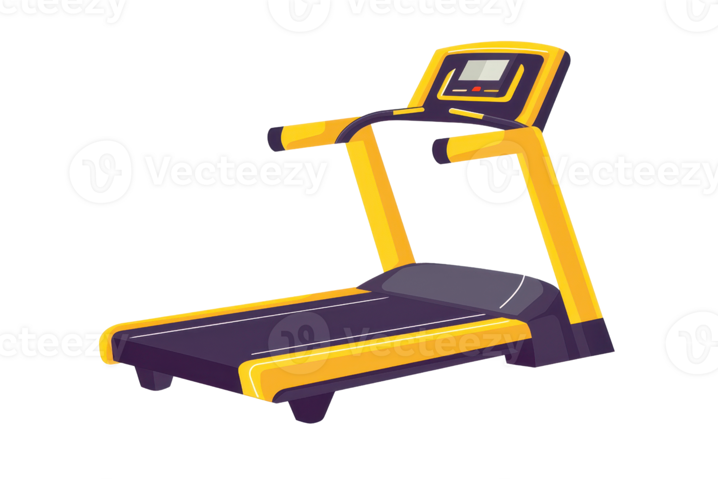 Modern yellow treadmill illustration showcasing fitness equipment, ideal for workout and exercise spaces. Isolated on a transparent background. png