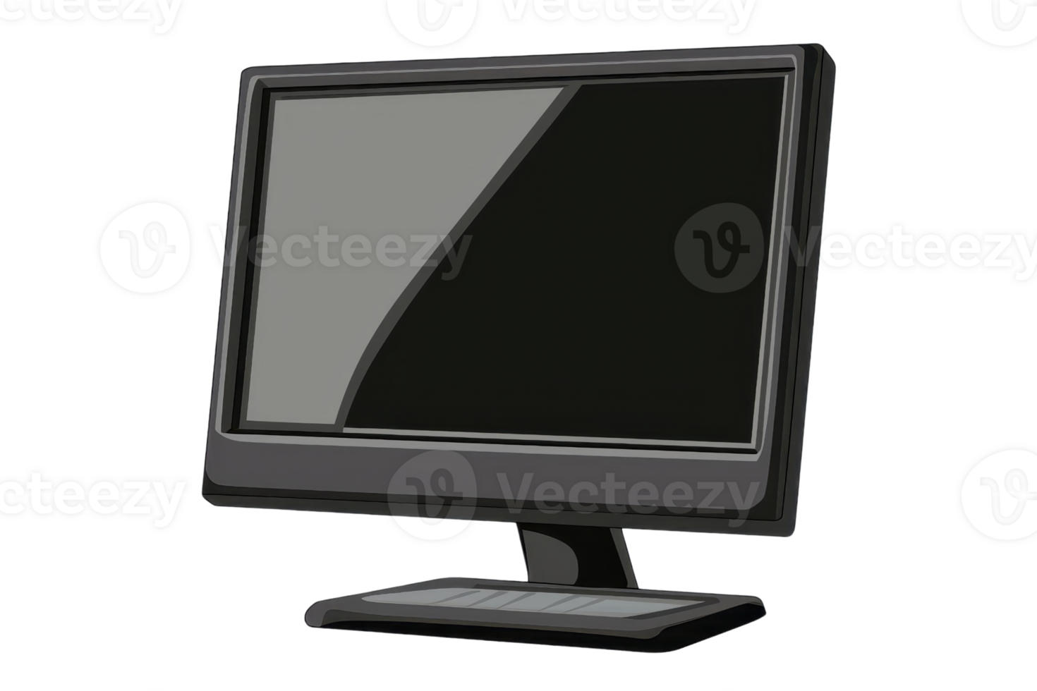 Sleek black computer monitor with a glossy screen on a simple stand, isolated on a transparent background. ideal for technology and workspace themes. png