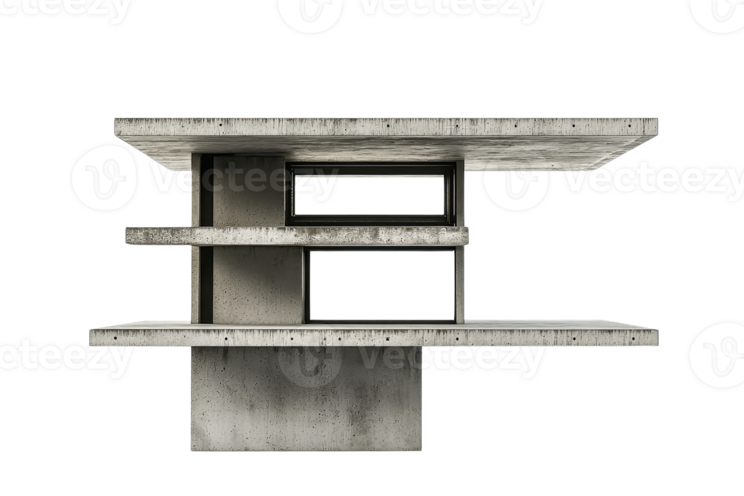 Modern concrete structure with clean architectural lines, rectangular shapes, and industrial design, isolated on transparent background. png