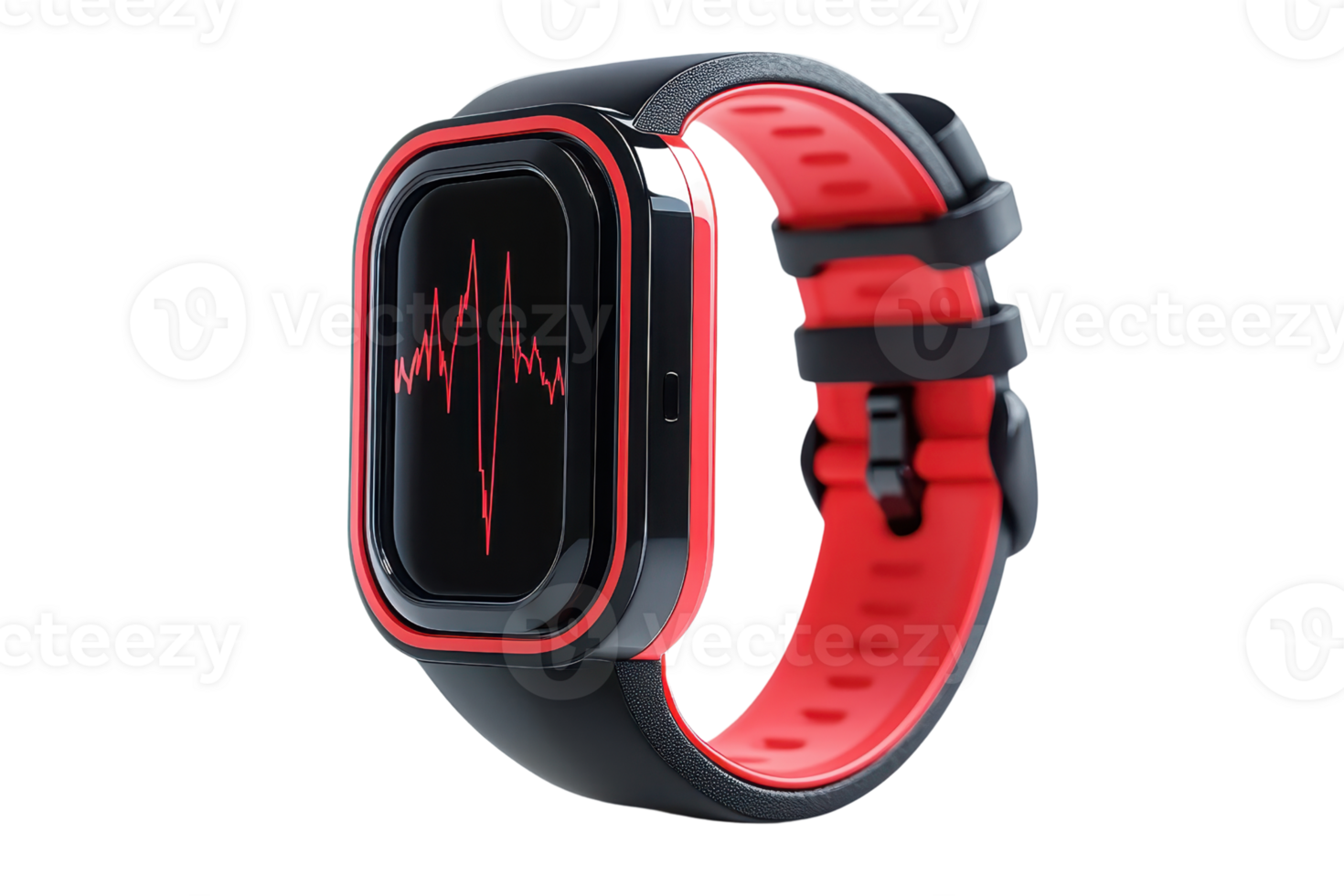 Modern smartwatch with heart rate monitor, featuring a sleek black and red design. Ideal for fitness tracking and health monitoring enthusiasts. png