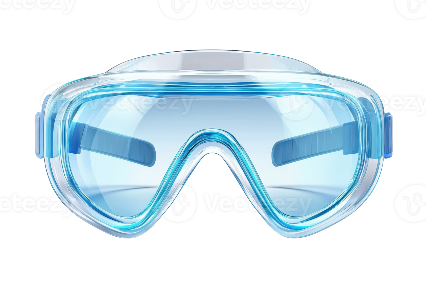 Protective safety goggles with transparent lenses, essential for eye protection in labs or construction. Clear view and secure fit. png