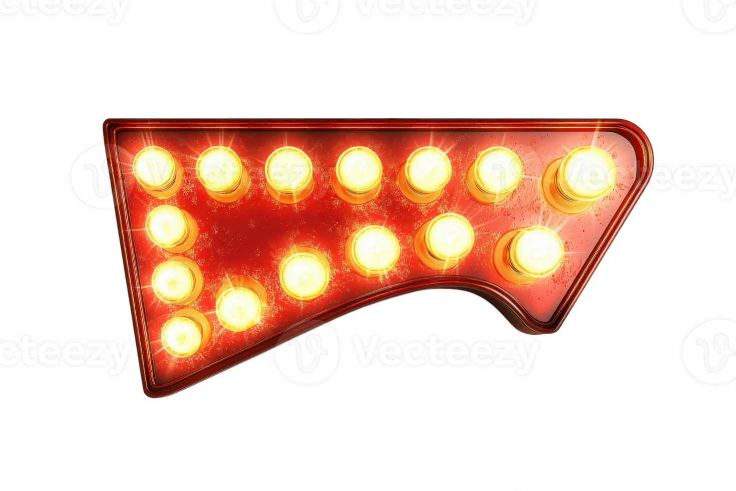 Retro illuminated arrow sign glowing with bright bulbs against empty background, signaling direction with vintage charm and warm lighting. png