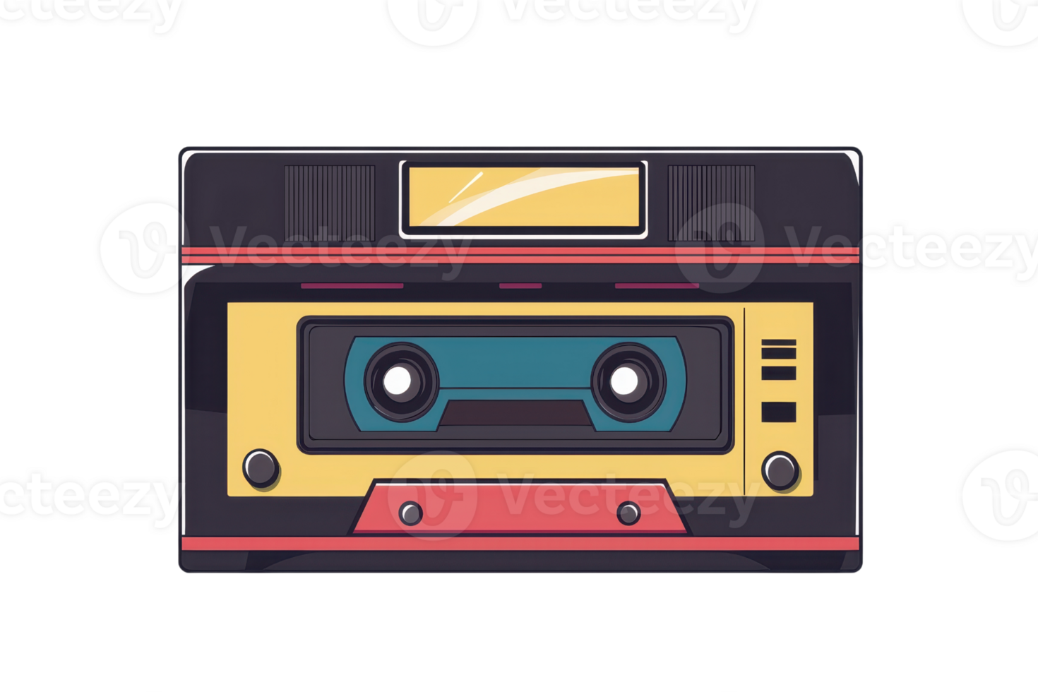 Retro vintage cassette tape illustration with vibrant colors, evoking nostalgia and classic music vibes in stylish design. png