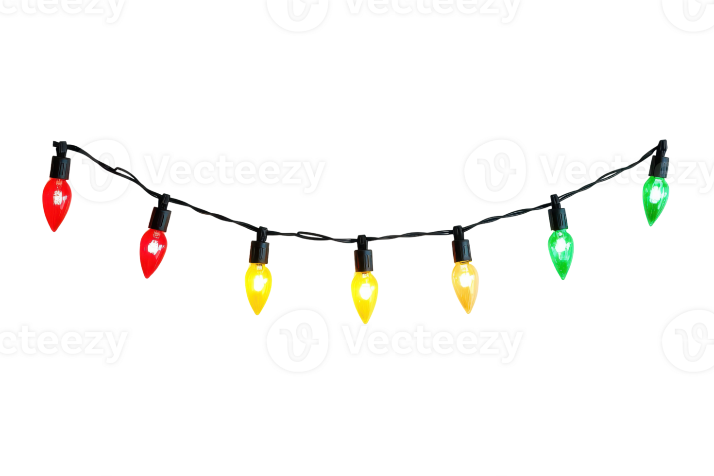 String of colorful festive lights with red, yellow, and green bulbs. Perfect for holiday decoration, parties, and festive celebrations. png