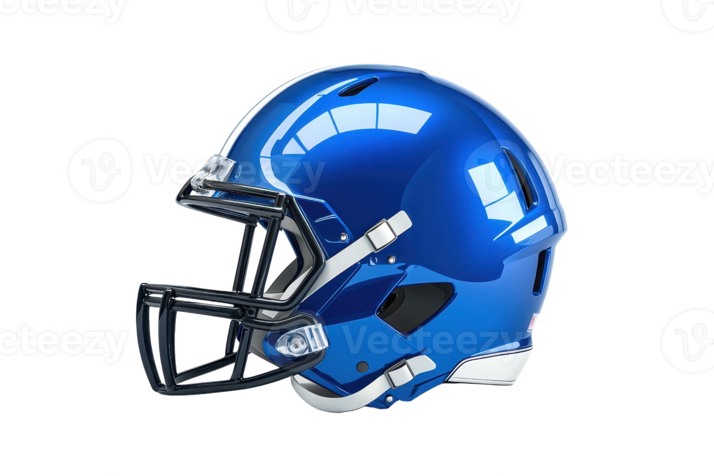 Shiny blue football helmet with faceguard, isolated on a transparent background. showcasing sports gear design and safety equipment. png