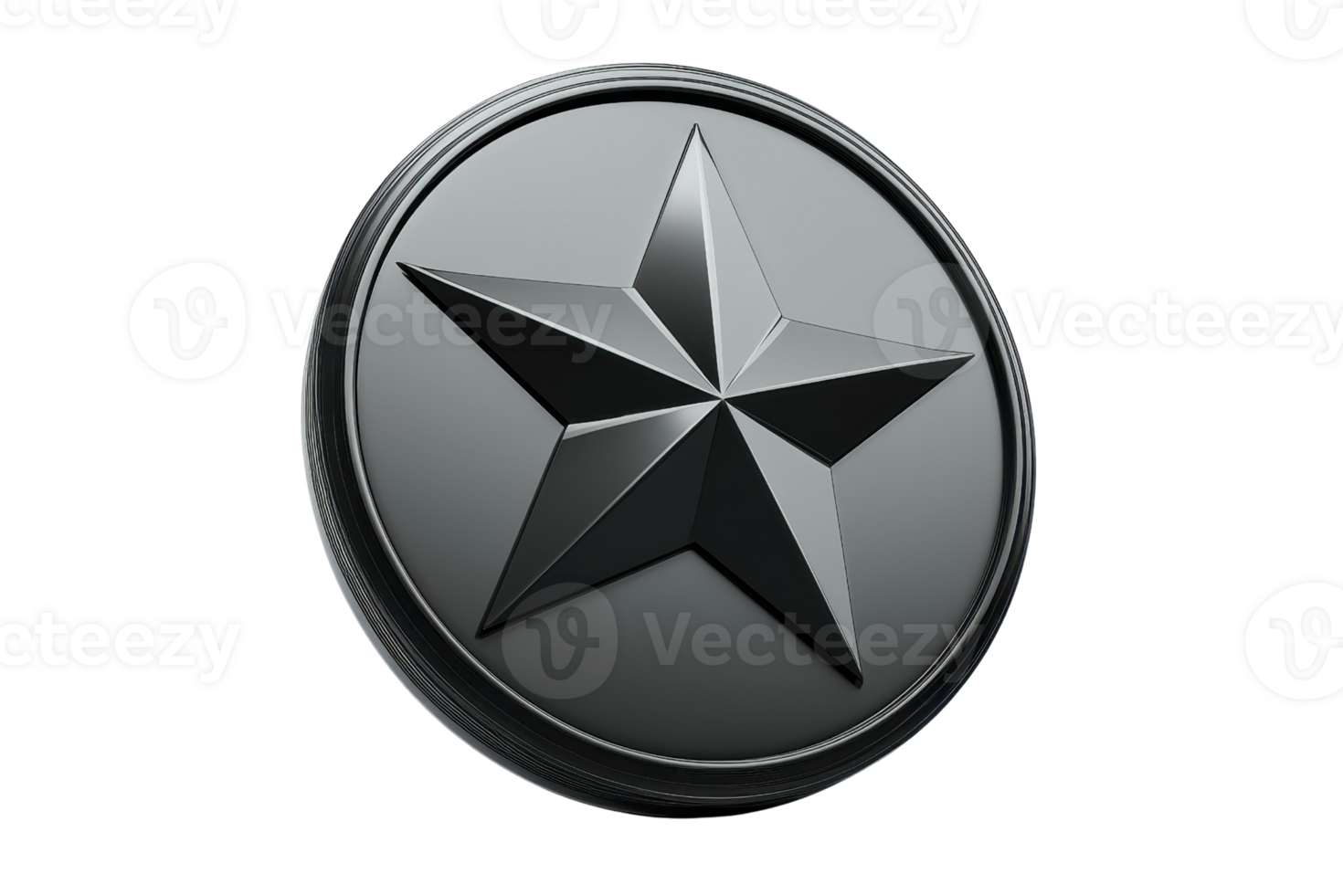 Sleek black and gray star emblem with a metallic finish on a circular background, showcasing elegance and modern design. png