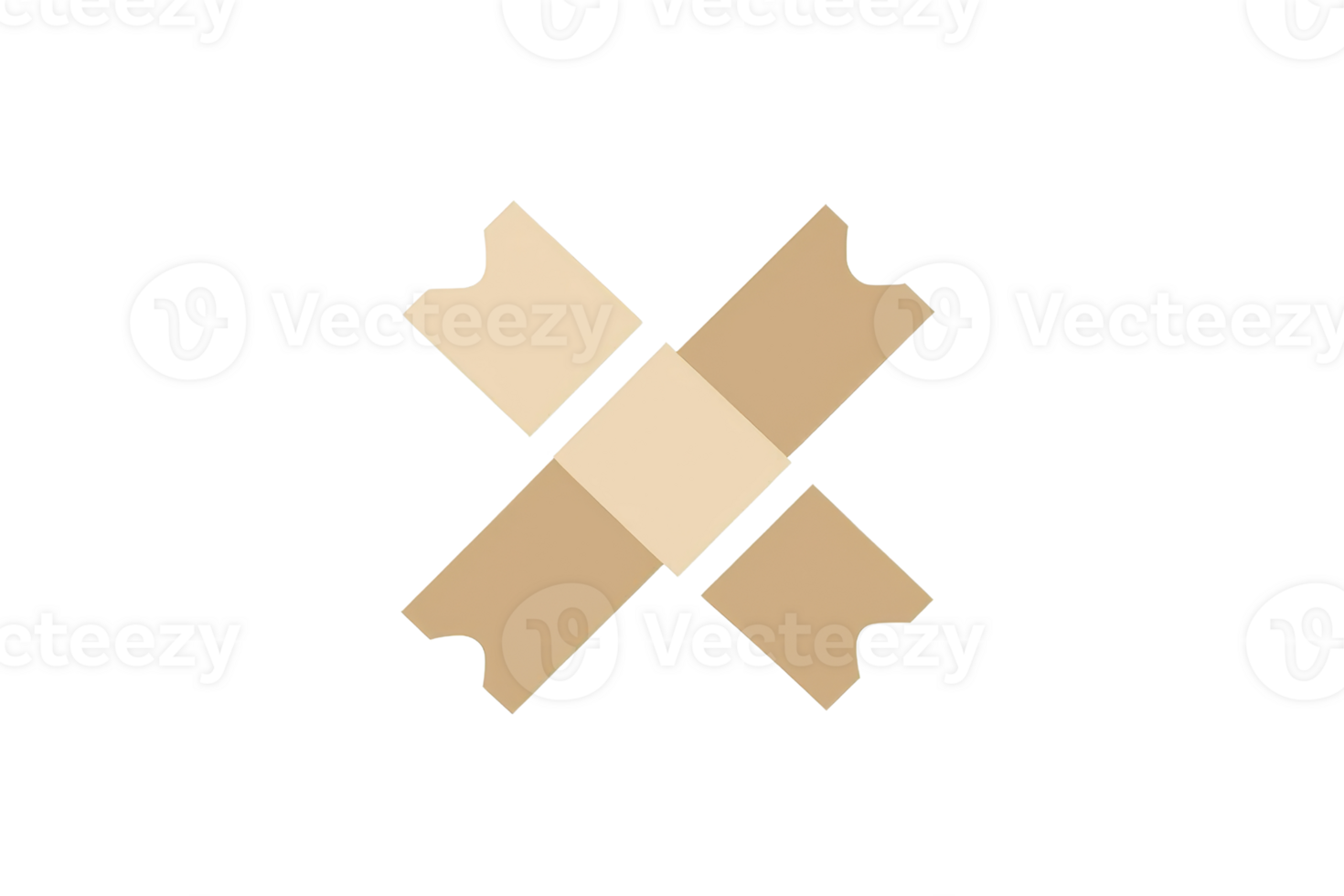 Two crossed adhesive bandages representing healing and care on a transparent background. emphasizing simplicity and medical support. png