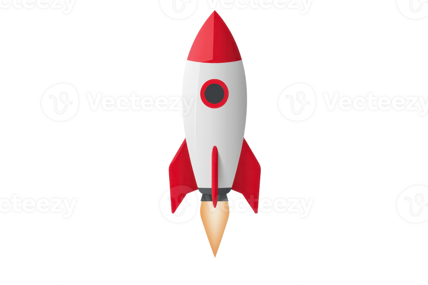 illustration of a classic red and white rocket ship isolated on a transparent background. symbolizing innovation and exploration. png