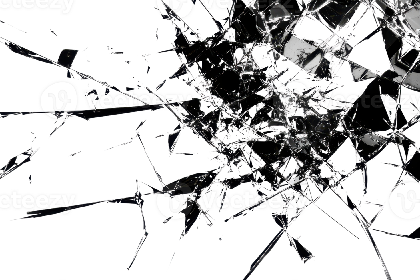 Shattered glass pattern with intricate cracks, symbolizing fragility and chaos. Perfect for abstract backgrounds and design concepts. png