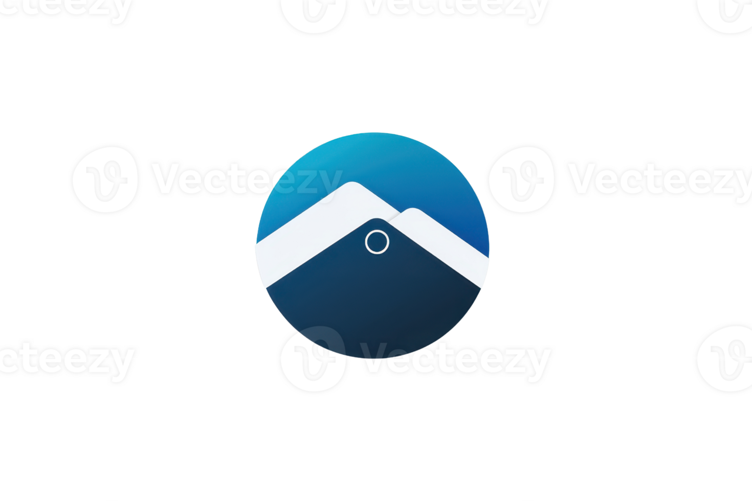 Stylized icon of a mountain with a blue gradient background, depicting minimalism and nature in a circular design. png