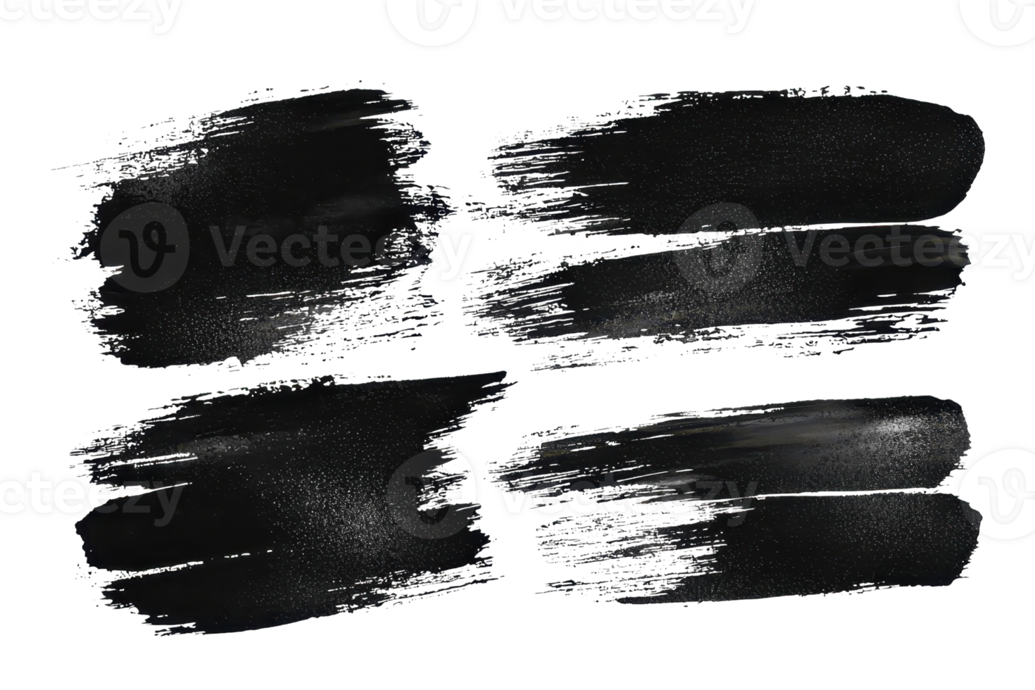 Six textured black brush strokes on a transparent background, perfect for creative design, art projects, and digital artwork enhancements. png