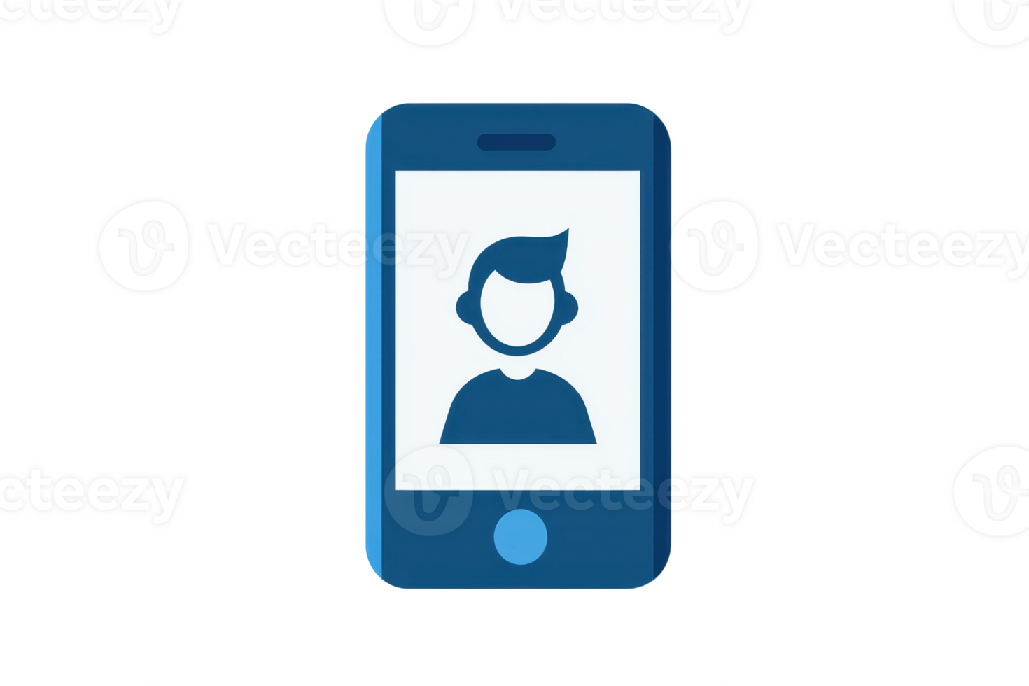 illustration of a blue smartphone icon with a user avatar on the screen, representing communication and technology. png