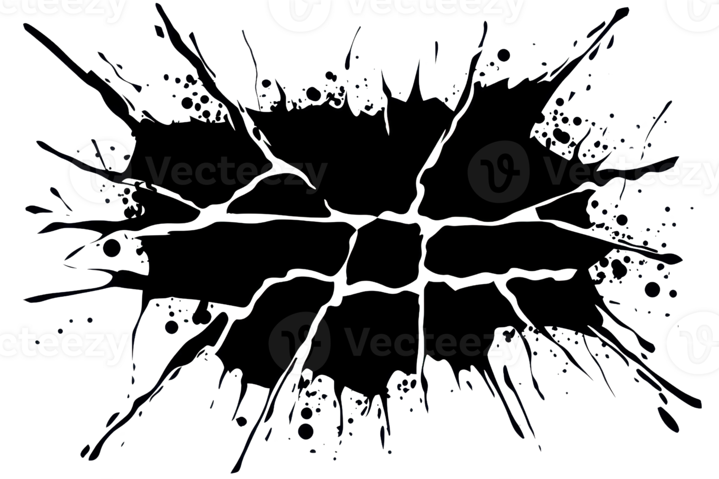 Transparent illustration of a cracked glass texture, showcasing intricate fracture patterns on a clear background, ideal for creative designs. png