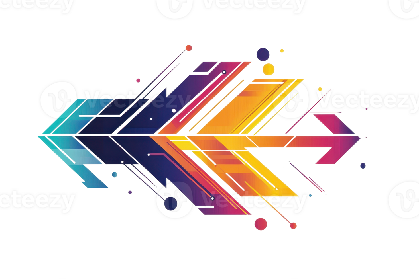 Vibrant abstract arrow design with gradient geometric shapes and dynamic motion, ideal for modern digital projects and creative backgrounds. png