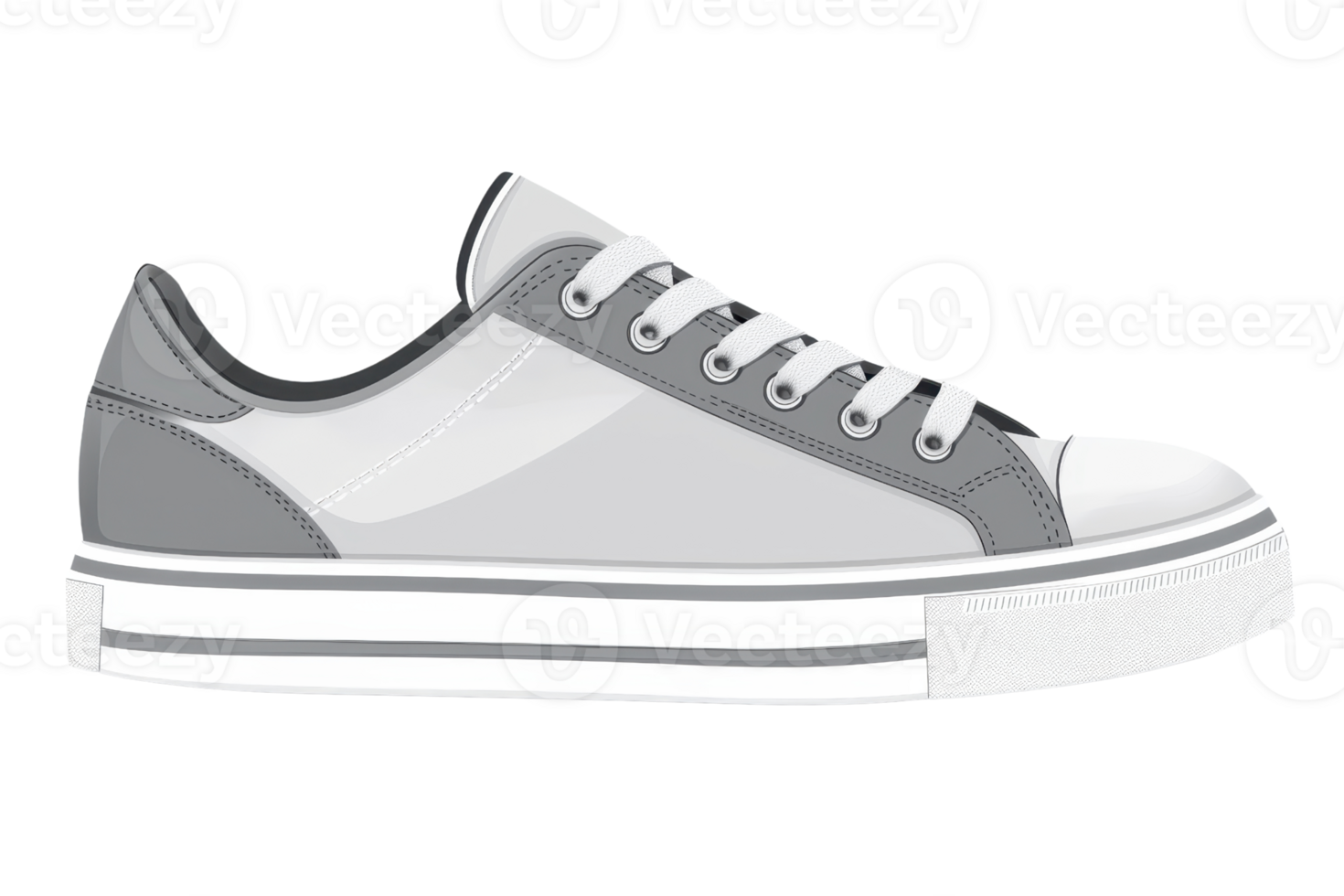 illustration of a modern white and gray sneaker with detailed laces and sole, ideal for design projects or fashion concepts. png