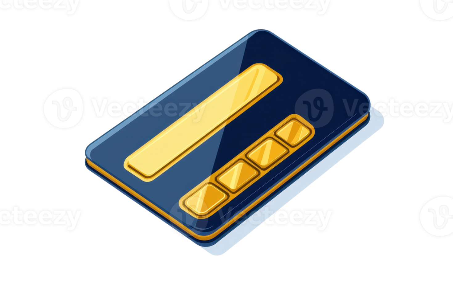illustration of a stylish and modern credit card icon with golden accents on a navy blue background, perfect for financial themes. png