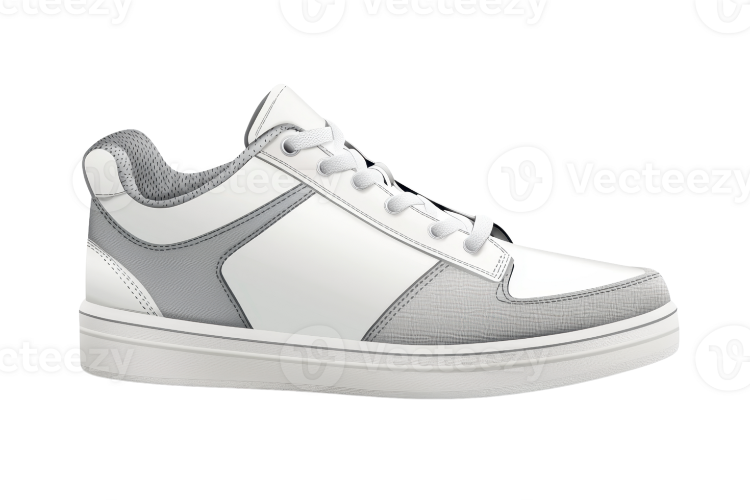 Stylish white and gray sneaker with modern design. Perfect for fashion, casual wear, or athletic activities. Isolated on a transparent background. png