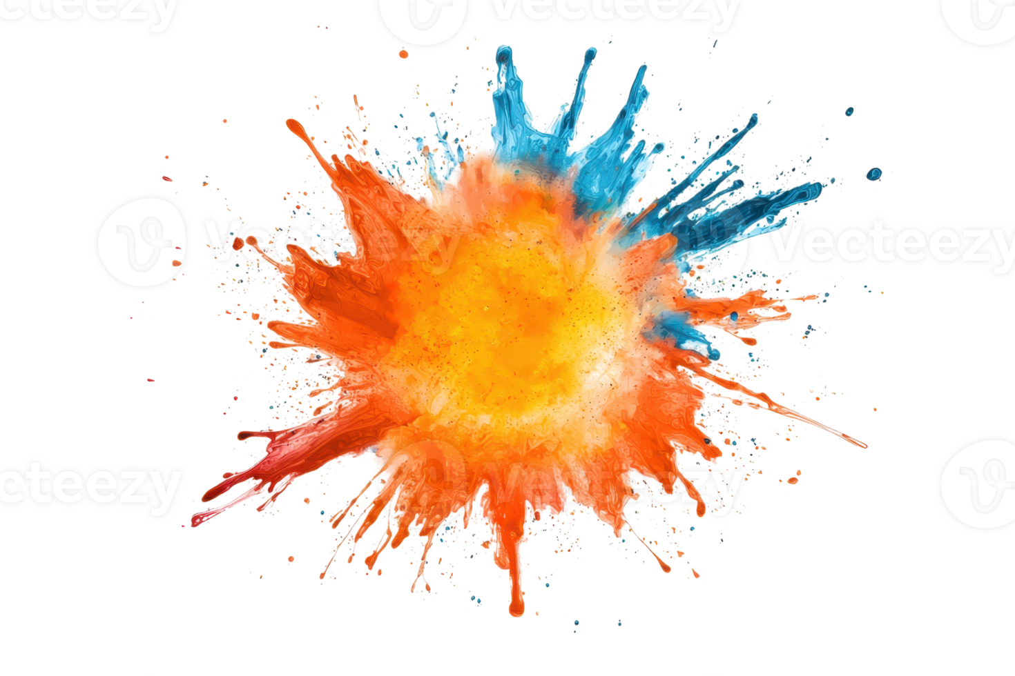 Vibrant explosion of colorful powder in mid-air, showcasing the dynamic energy and beauty of paint particles in motion. png