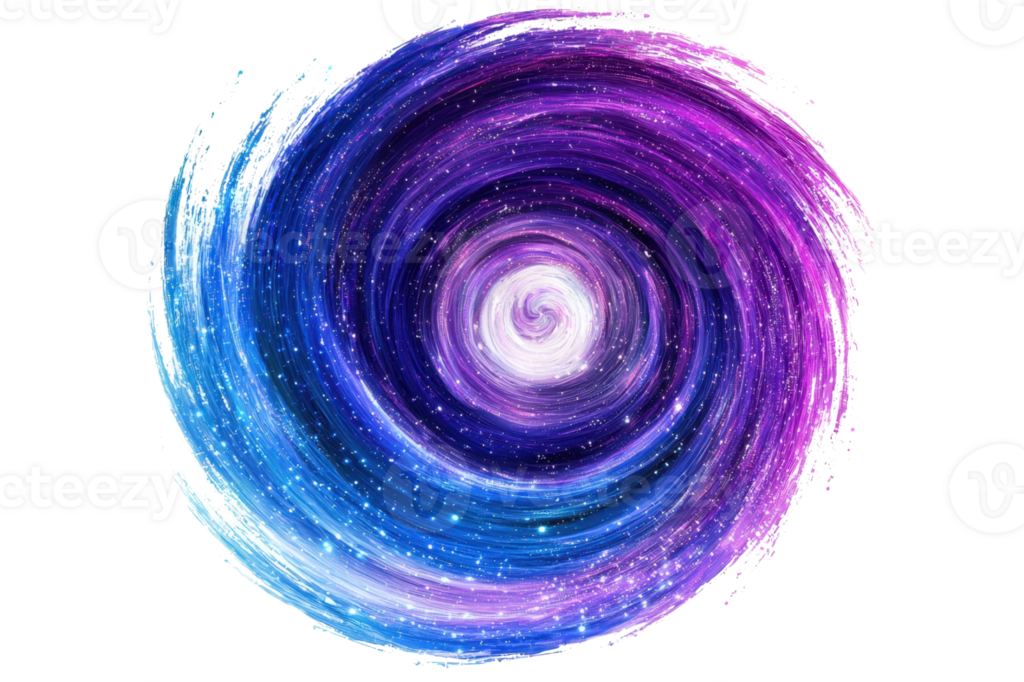 Vibrant cosmic swirl blending rich blues and purples, illustrating the mesmerizing beauty of a galaxy or vortex in space. png