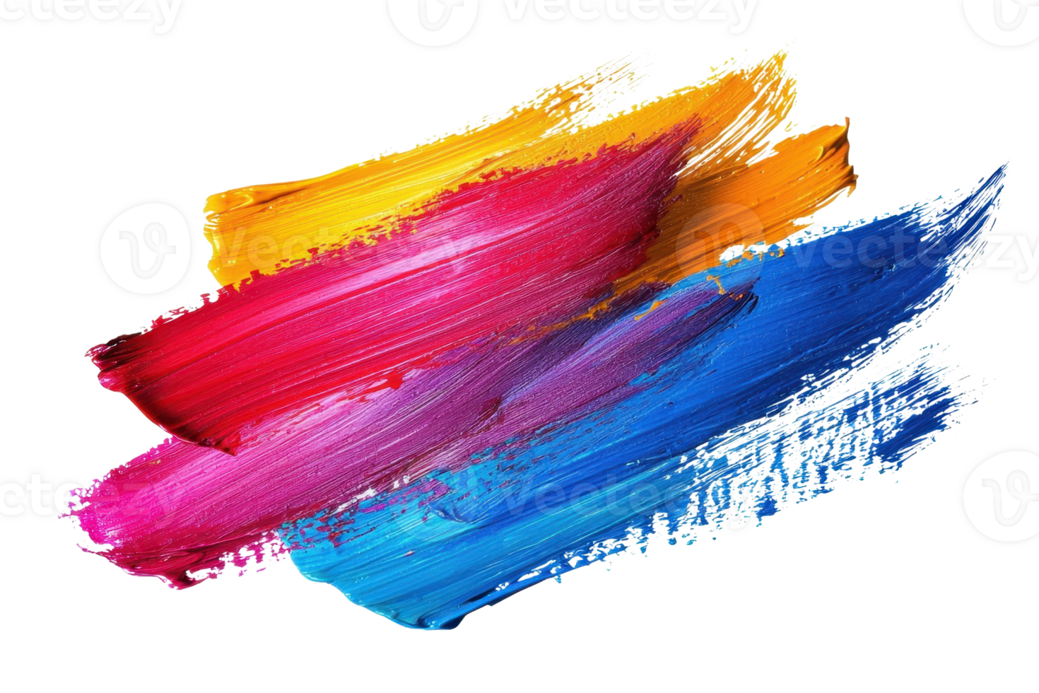 Vibrant brushstrokes of red, yellow, orange, pink, and blue on a transparent background. showcasing dynamic abstract art expression and creativity. png