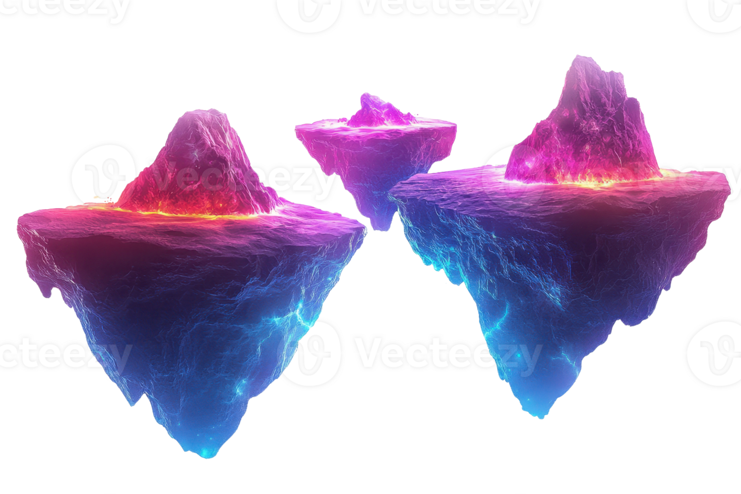 Vibrant digital art of floating futuristic islands with glowing lights, blending fantasy and sci-fi themes in a stunning visual masterpiece. png