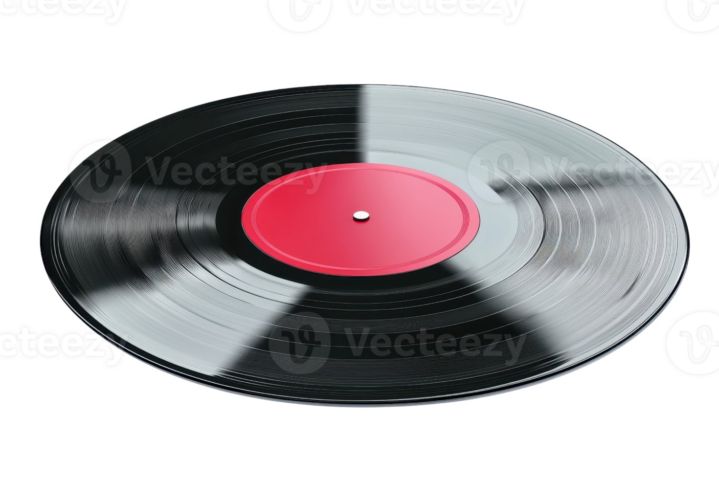 Spinning black vinyl record with a red label, isolated on a transparent background. showcasing retro music technology and nostalgic vibes. png