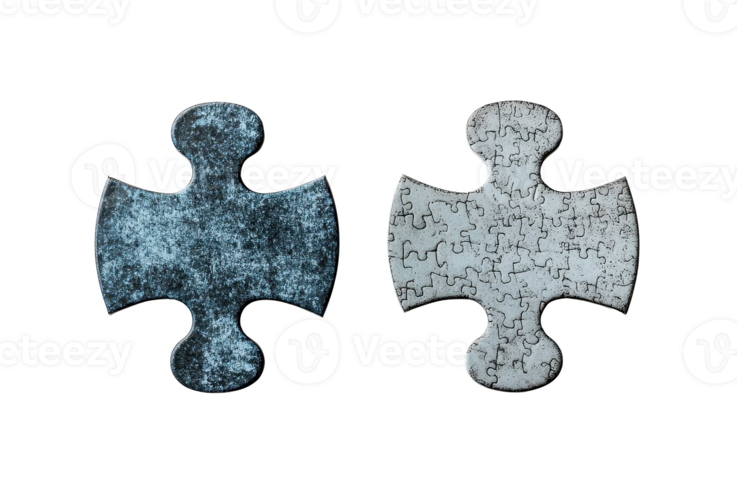 Two puzzle pieces in contrasting colors on a transparent background. symbolizing the concept of connection and teamwork. png