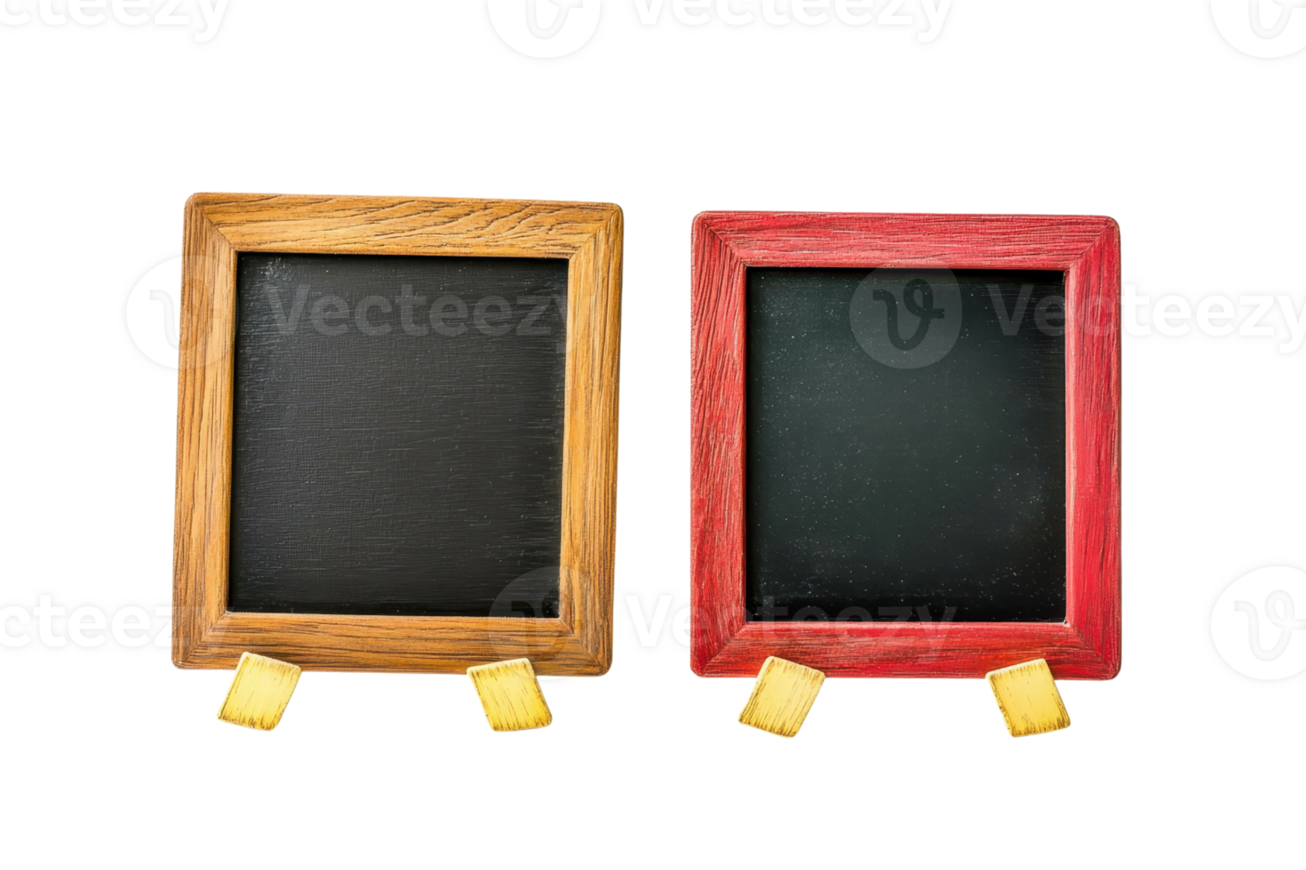 Two blank mini blackboards with wooden frames and stands, ideal for messages, menus, or decoration on any occasion. png