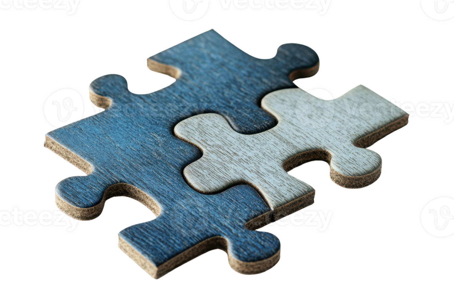 Two interlocking puzzle pieces on a transparent background. symbolizing connection, teamwork, and problem-solving in a minimalistic composition. png