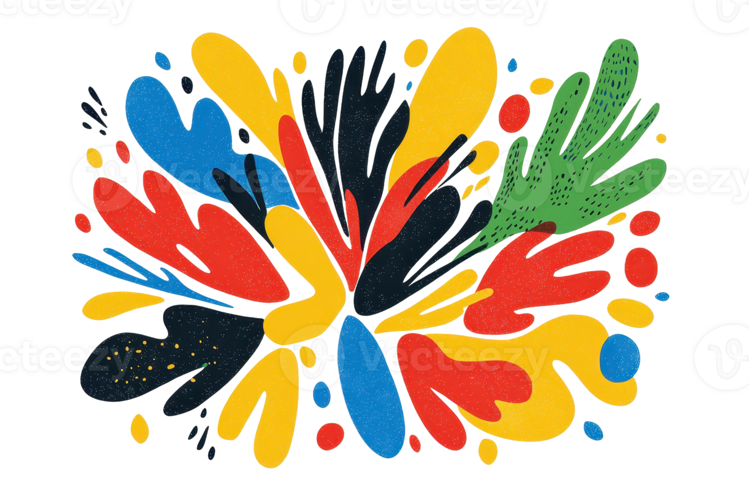 Vibrant abstract artwork with colorful splashes and shapes, creating a dynamic and eye-catching visual composition on a transparent background. png