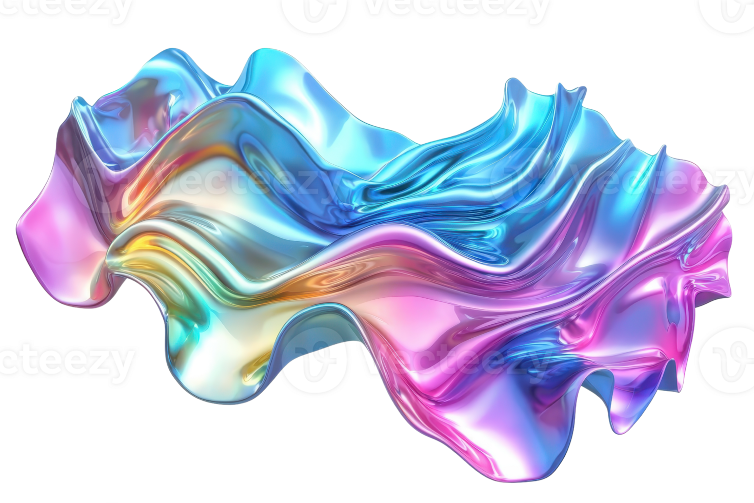 Vibrant 3D abstract shape in iridescent colors, showcasing a fluid and dynamic form. Perfect for digital art and creative design projects. png