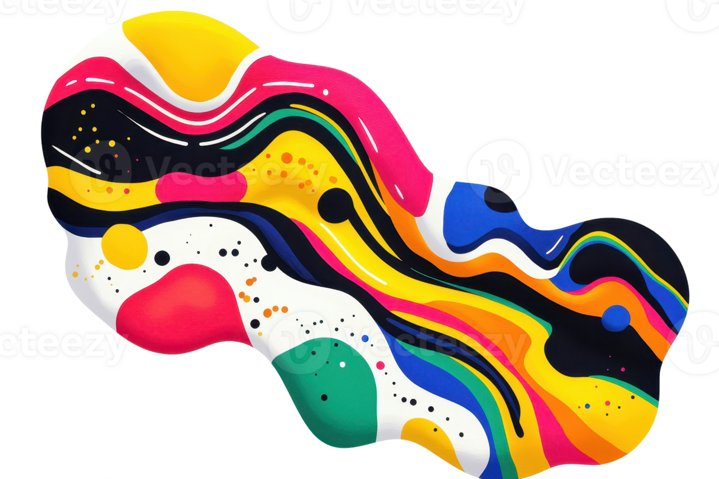 Vibrant abstract art with dynamic colorful waves and dots, creating a lively and energetic visual experience. Perfect for modern design projects. png