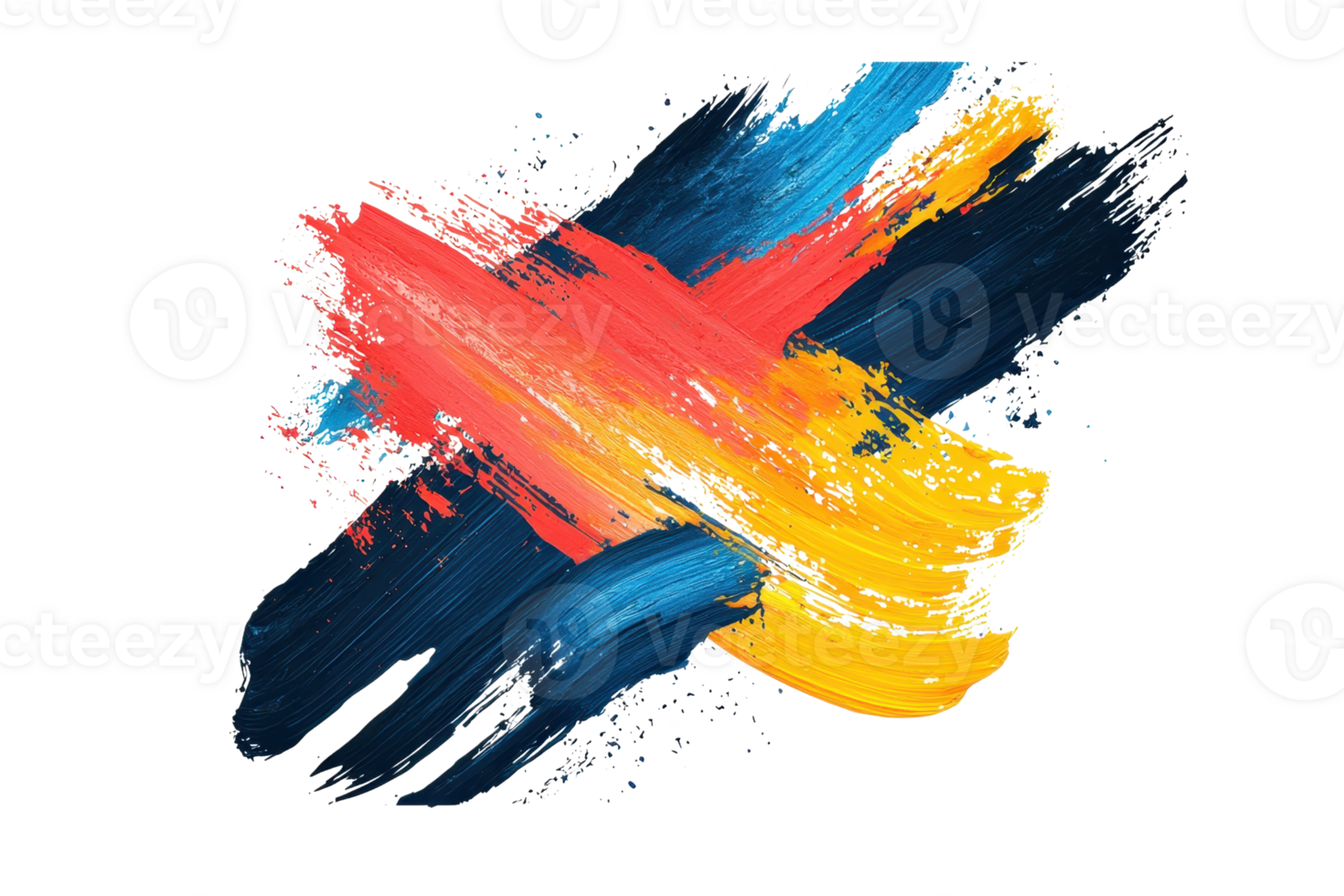 Vibrant abstract brush strokes blend red, blue, and yellow colors, creating a dynamic splash of creativity and artistic expression. png
