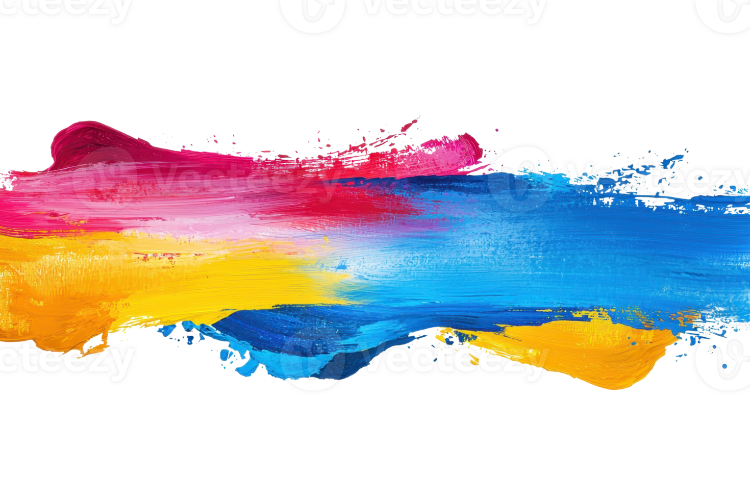 Vibrant abstract brush strokes in blue, pink, and yellow create a dynamic blend of colors on a transparent background. evoking creativity and movement. png