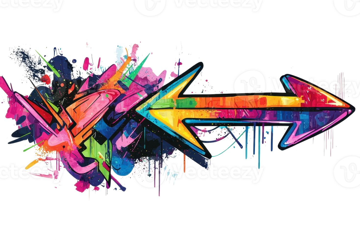 Vibrant abstract graffiti arrow bursting with colors on a transparent background. capturing urban artistic expressions and creativity. png