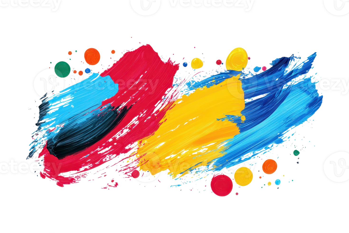 Vibrant abstract painting with dynamic brush strokes and colorful dots, showcasing creativity and artistic expression in a modern style. png