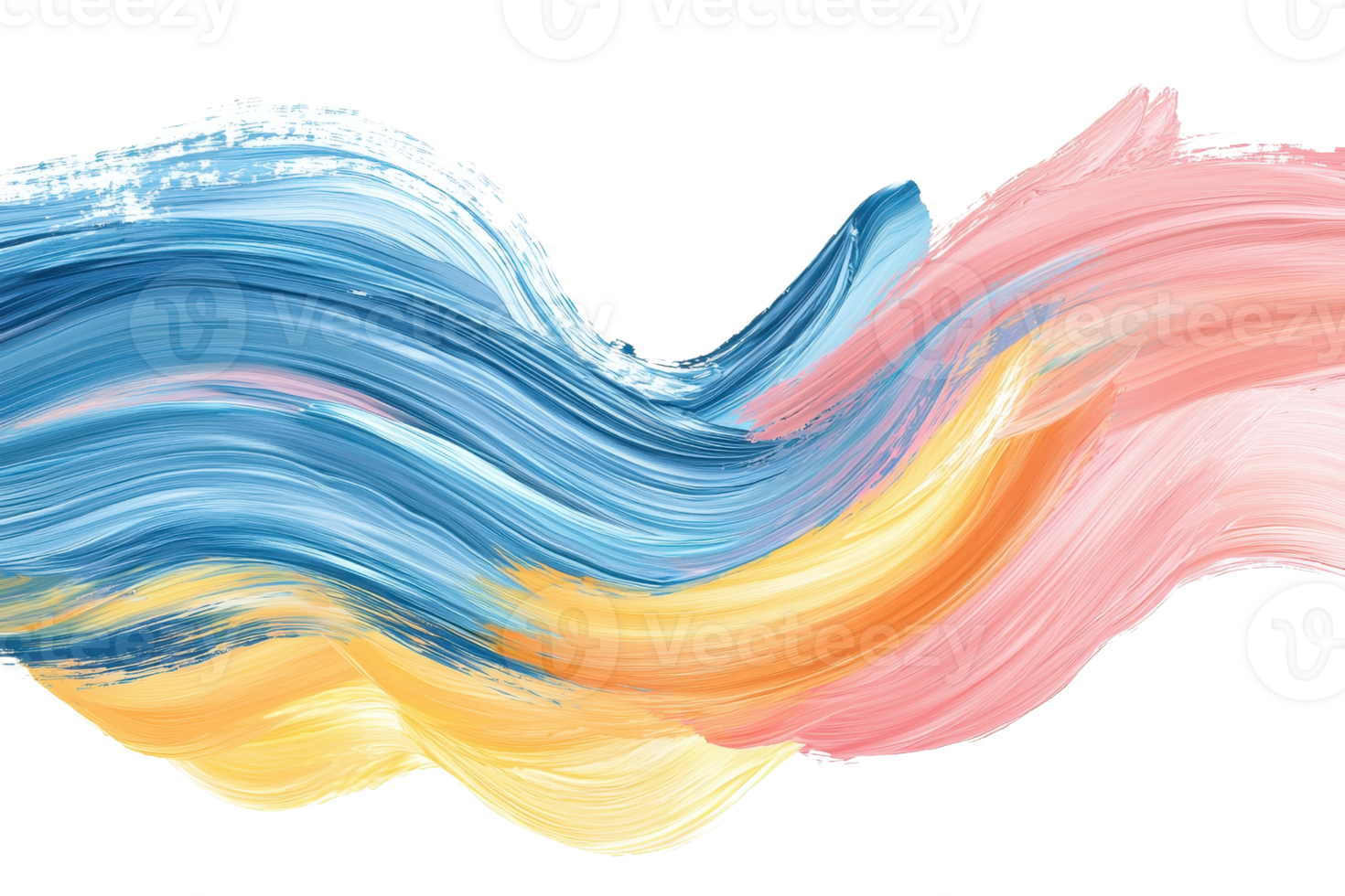 Vibrant abstract brush strokes in blue, pink, and yellow, blending harmoniously to create a dynamic, flowing visual art piece. png
