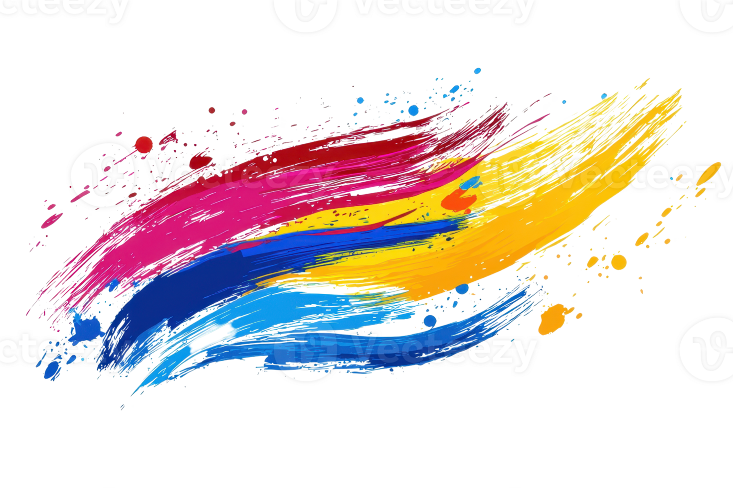 Vibrant abstract paintbrush strokes showcasing dynamic colors of red, blue, and yellow on a transparent background. capturing artistic creativity. png