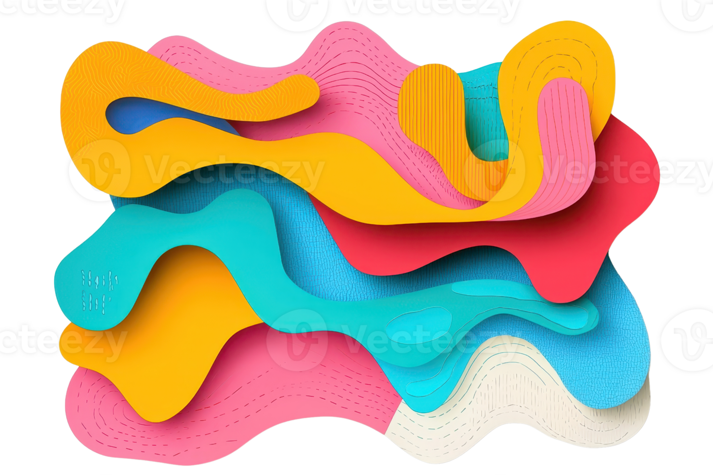 Vibrant abstract paper art with colorful layered shapes, creating a playful and dynamic visual composition ideal for modern design projects. png
