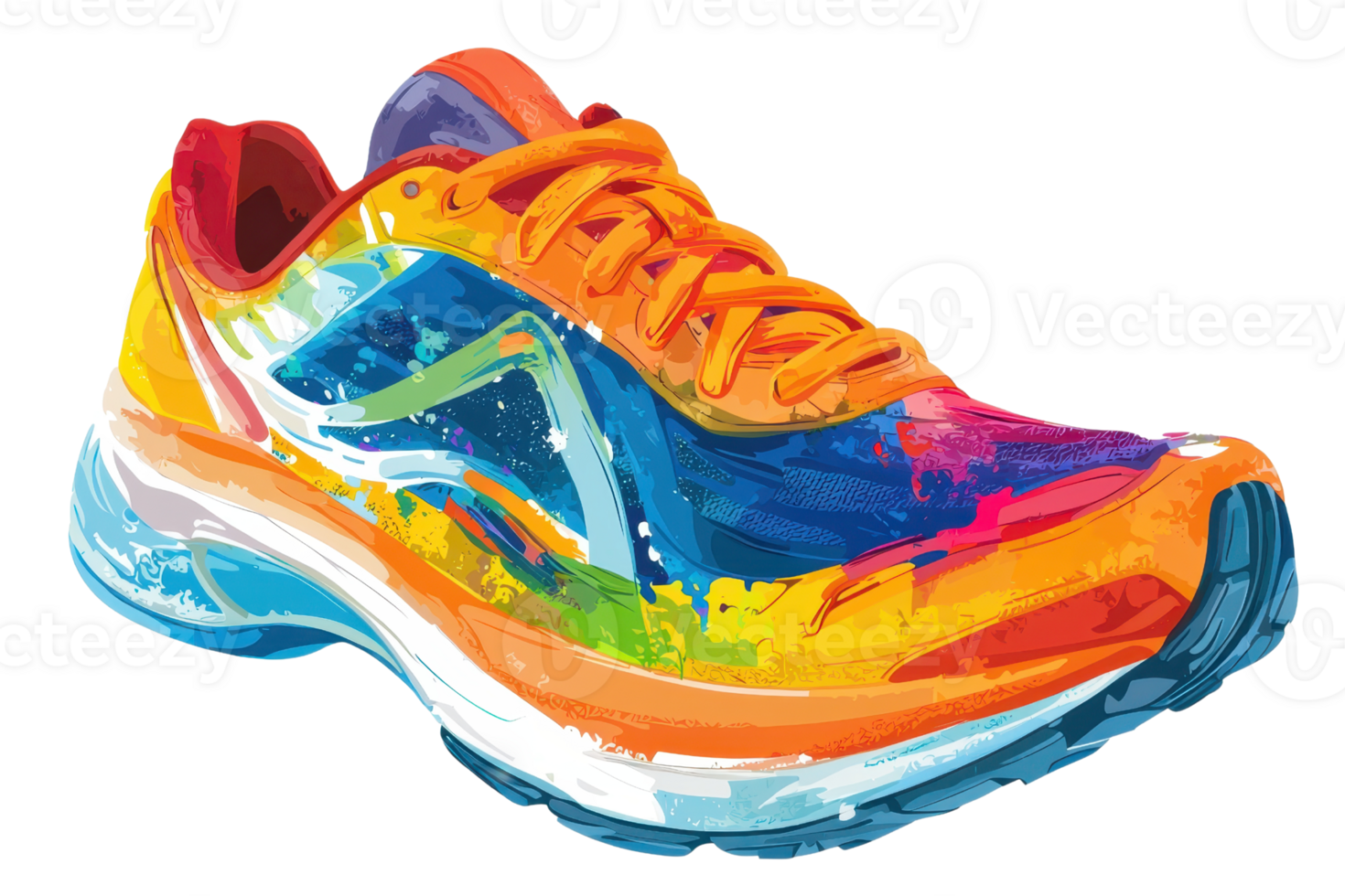Vibrant abstract running shoe design with colorful splashes. Perfect for sports and fashion illustrations. png