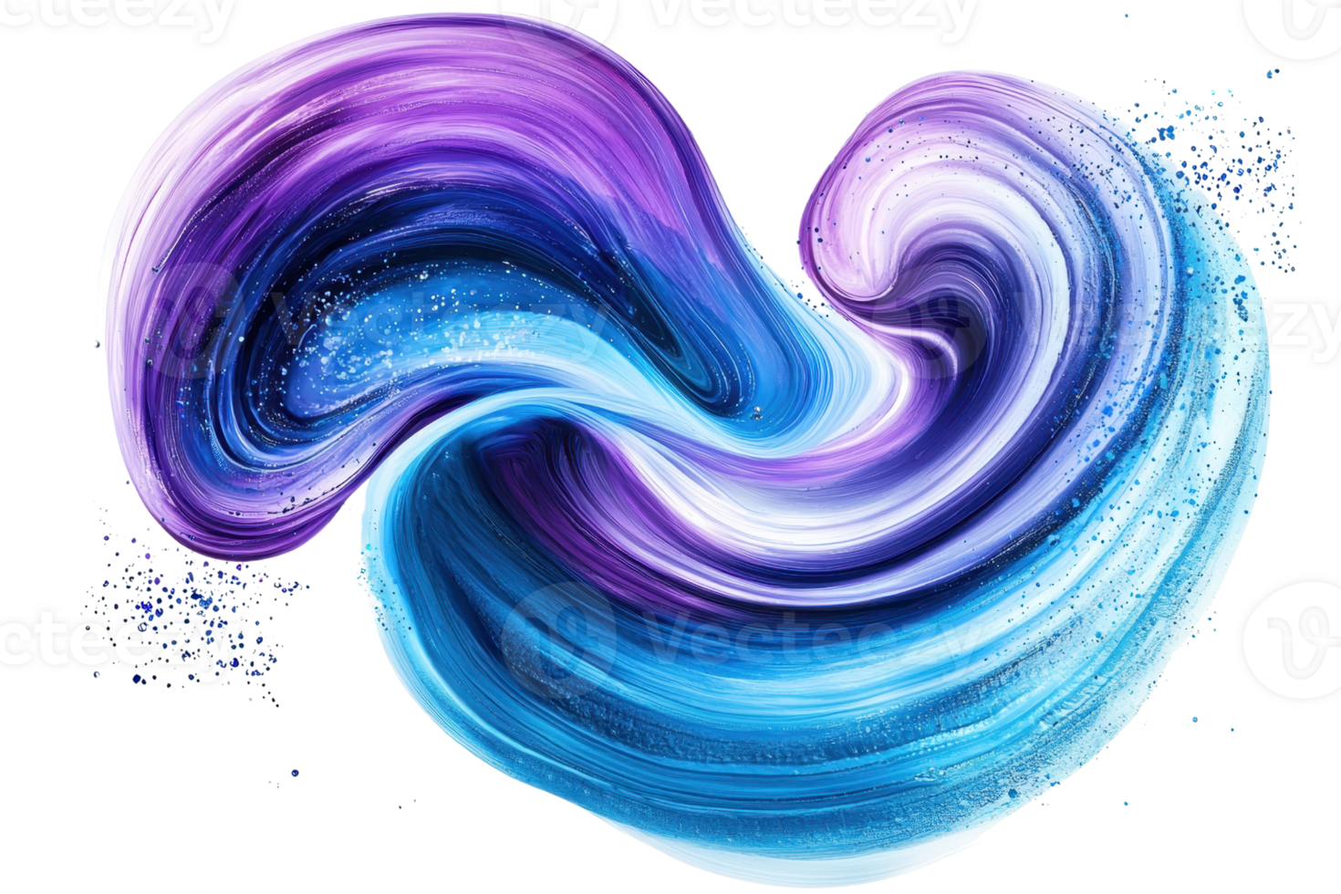 Vibrant abstract swirl of purple and blue hues with glitter accents, creating a dynamic and mesmerizing visual effect. png