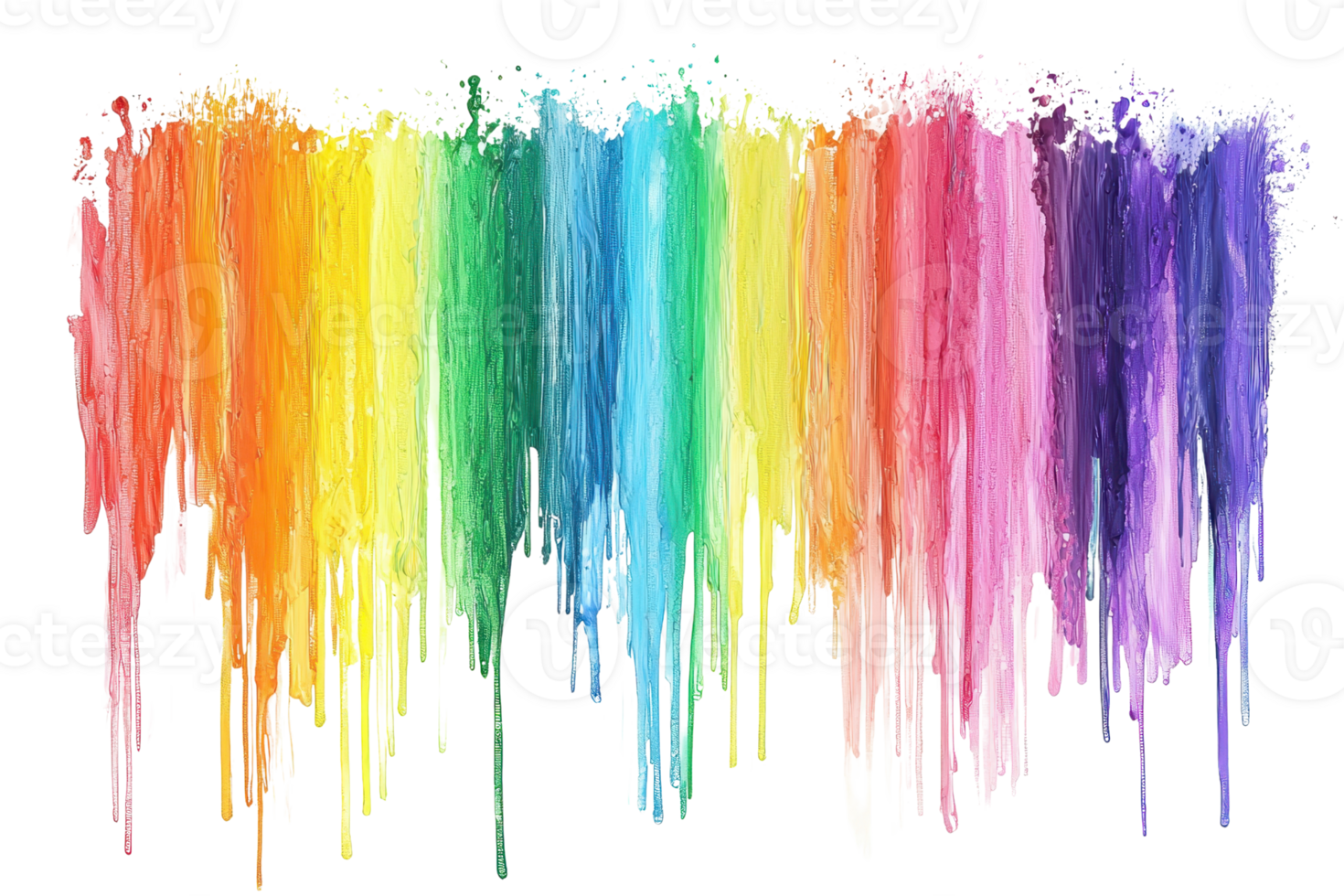 Vibrant abstract watercolor strokes in a rainbow palette on a transparent background. showcasing a blend of colors in a flowing artistic design. png