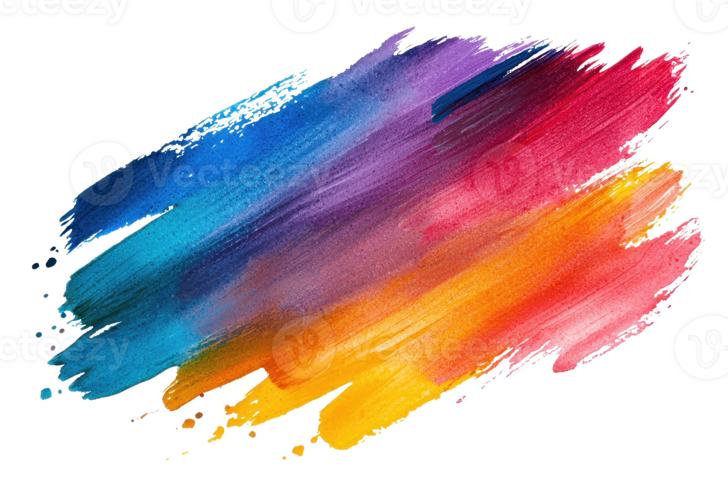 Vibrant abstract watercolor brushstrokes blend seamlessly, showcasing a vivid spectrum of blue, purple, red, and orange hues on a transparent background. png