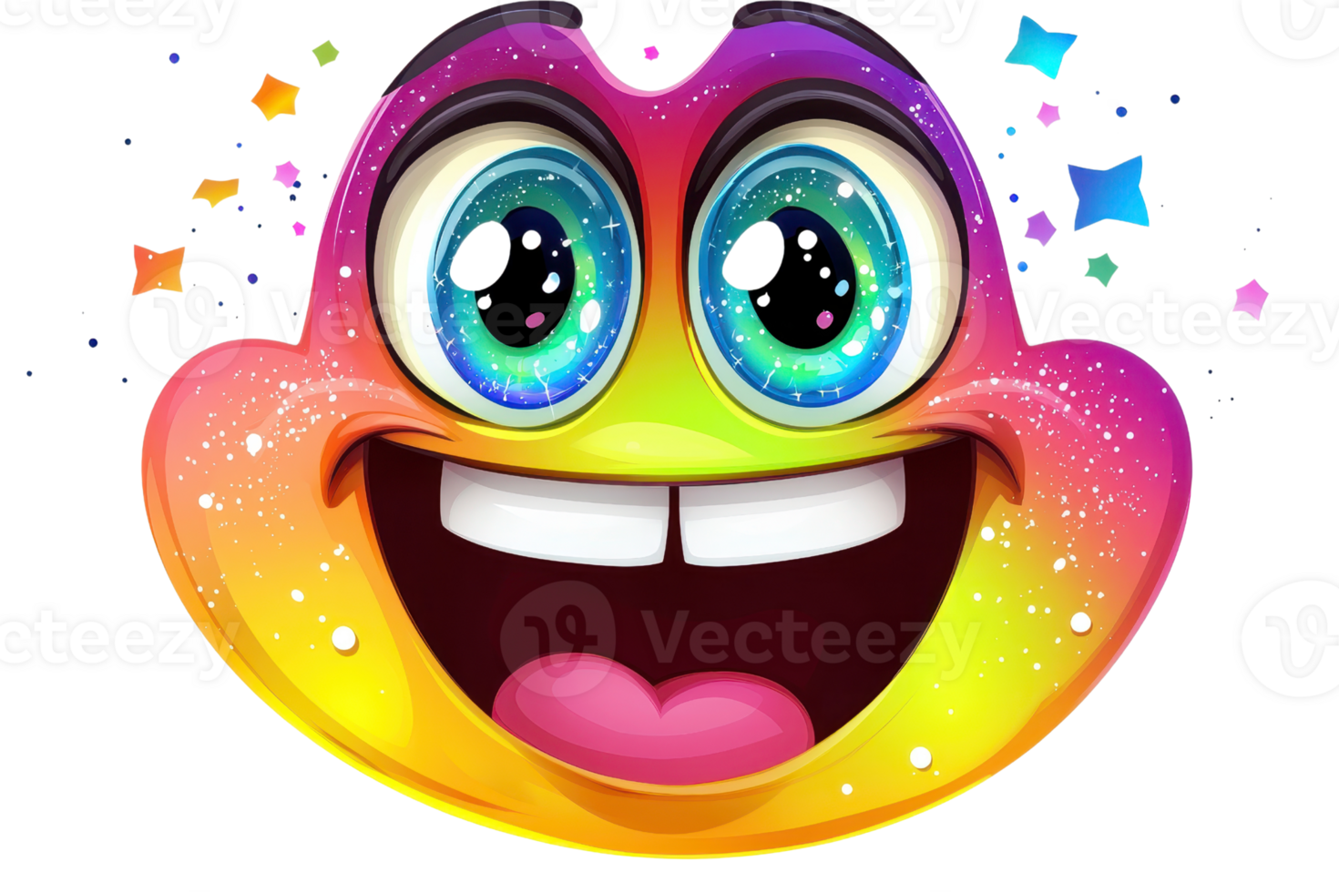 Vibrant cartoon emoji with a huge smile and sparkling eyes. Colorful and expressive digital illustration full of personality and excitement. png