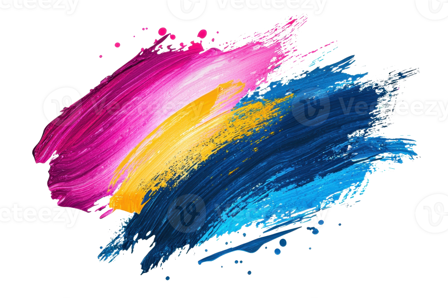 Vibrant brush strokes in pink, yellow, and blue create a dynamic and colorful abstract design perfect for artistic projects and backgrounds. png