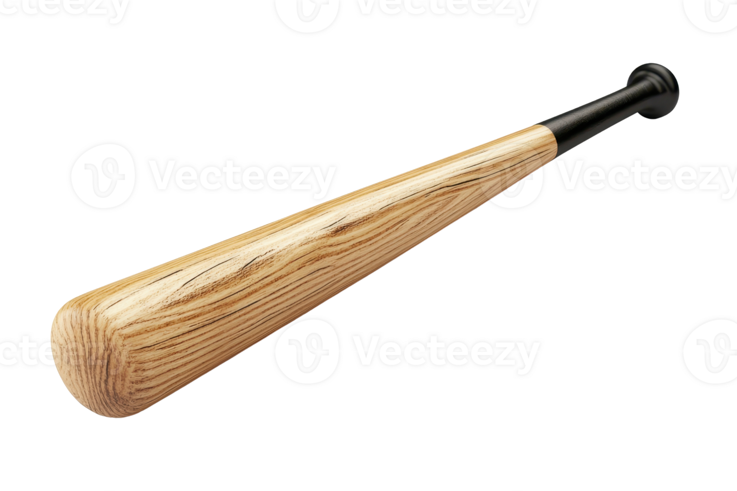 Wooden baseball bat isolated on a transparent background. showcasing detailed wood grain and sleek design. Ideal for sports equipment imagery. png